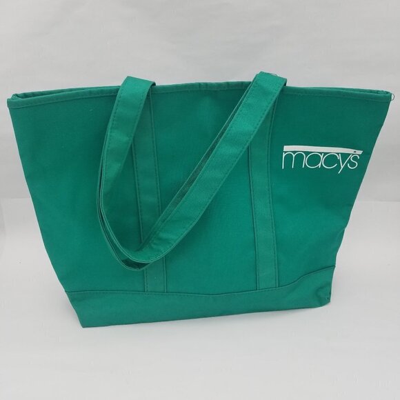 Vintage Macys Teal Green Shopping Bag Tote Shopper - Picture 1 of 8